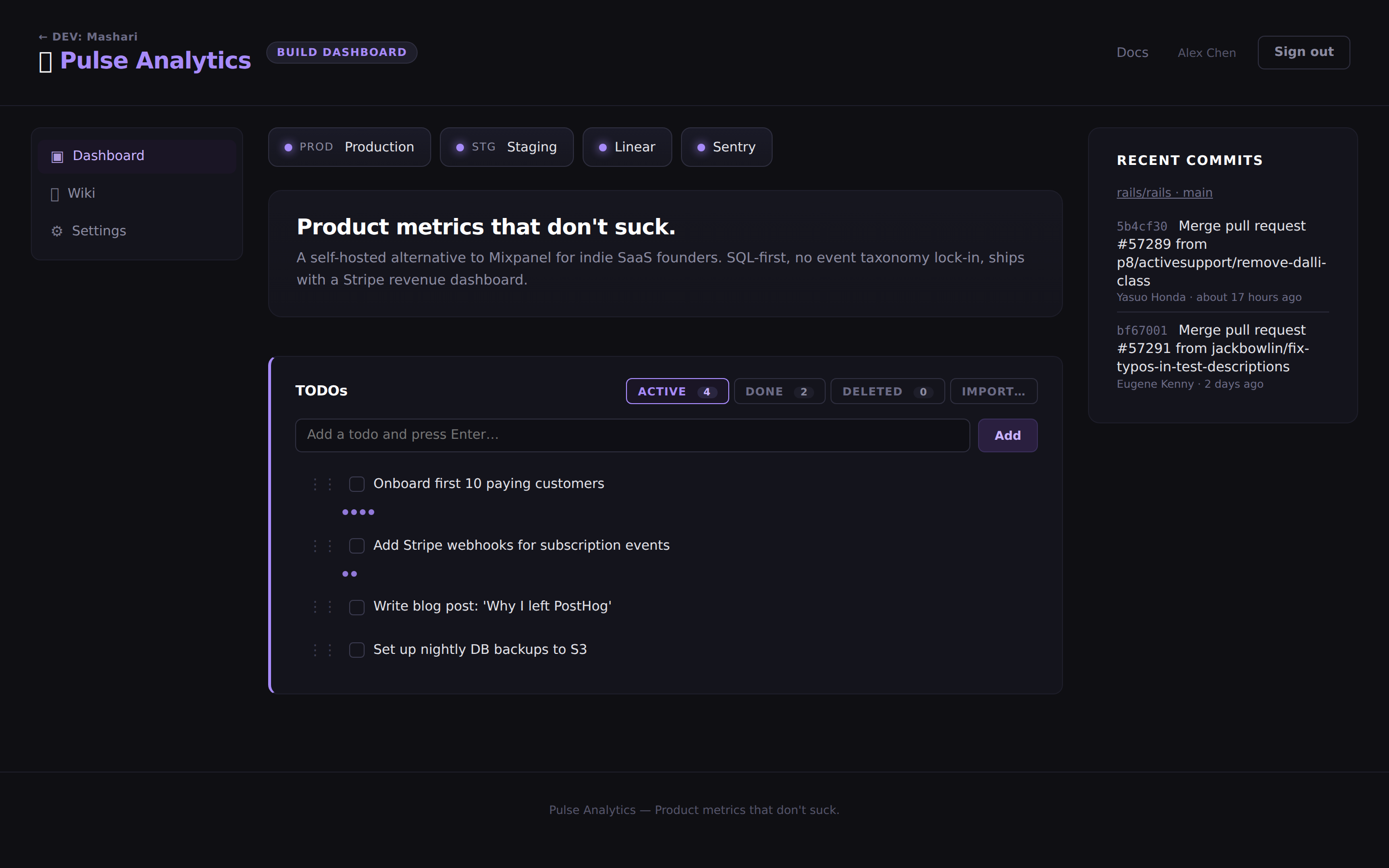 Project page - wiki, bookmarks, todos, all in one view